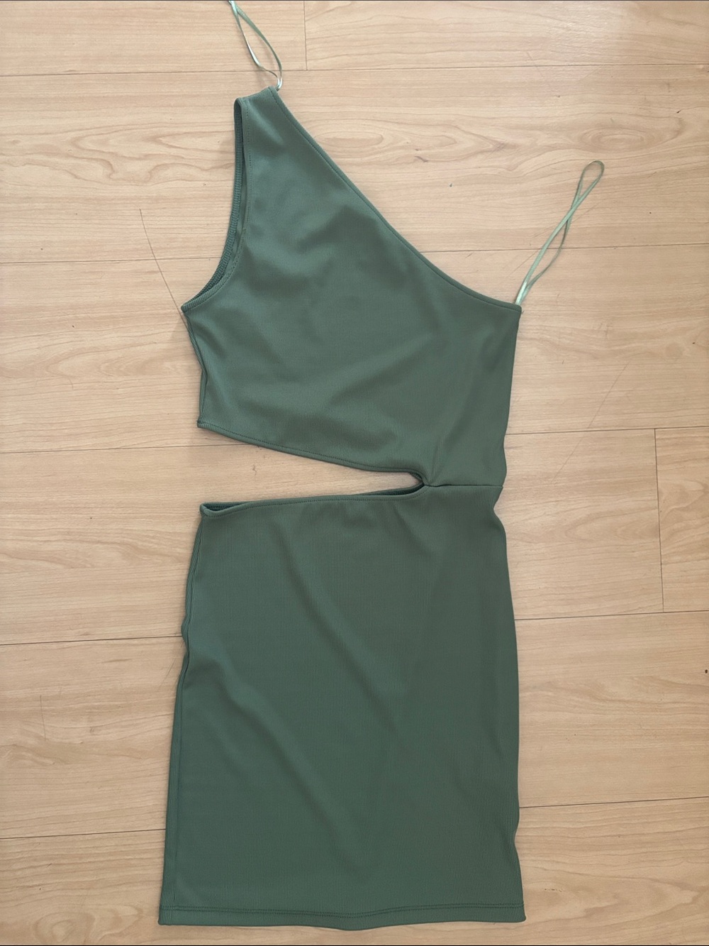 Pull and bear Asymmetric One-Shoulder Olive Cutout Dress